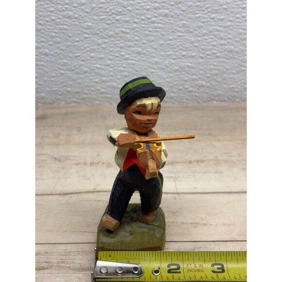 Vtg Hand Carved Wooden Figurine 4" Boy With Violin Made In Norway - Picture 8 of 8